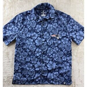 New England Patriots Shirt Men's M Blue Fanatics Hawaiian Camp Collar NFL